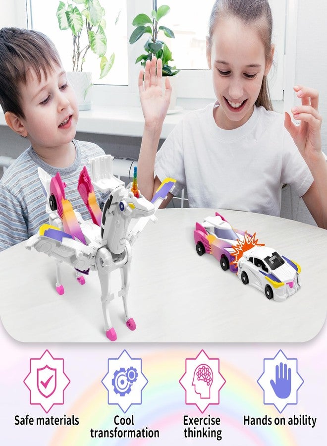 Intoypad Unicorn Collision Transforming Cars Toy for Girls Boys, 2 Magnetic Cars Transform into Magical Unicorn Collision Transforming Robot Cars Toy Deformation Christmas Birthday Gifts for Kids Pink - Image 3